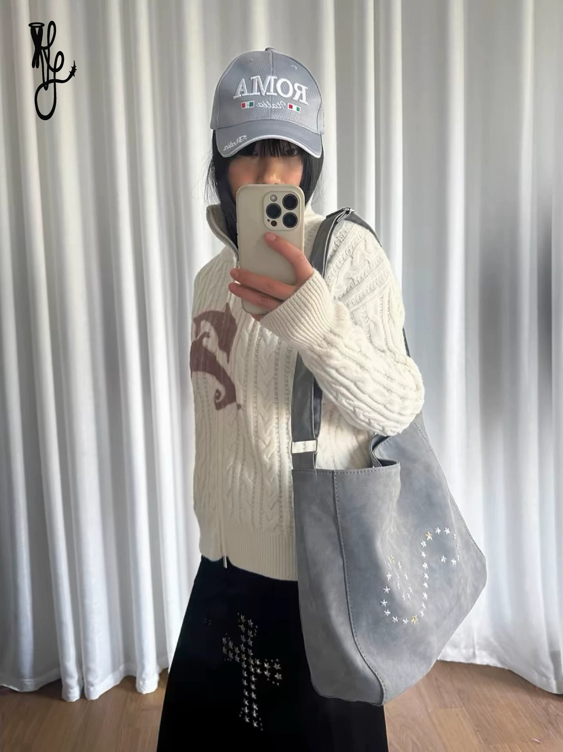 TheNewYouthPark Pentagram Imported Hot Diamond Suede Adjustable Crossbody Bag