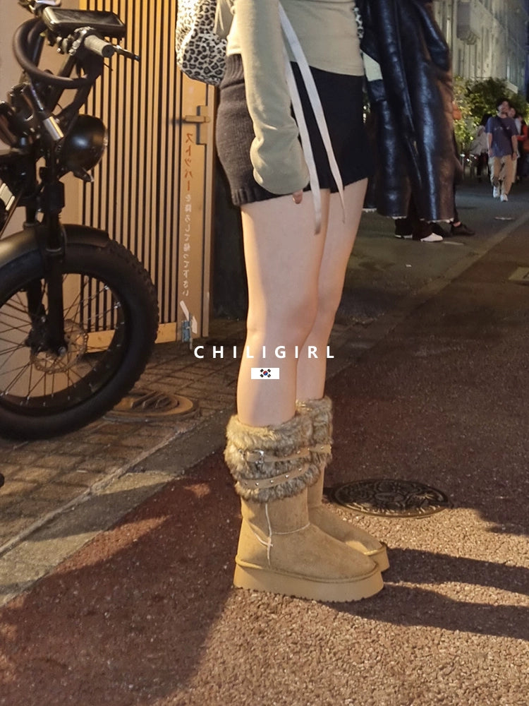 CHILIGIRL Fleece Thermal Thick-soled Snow Boots