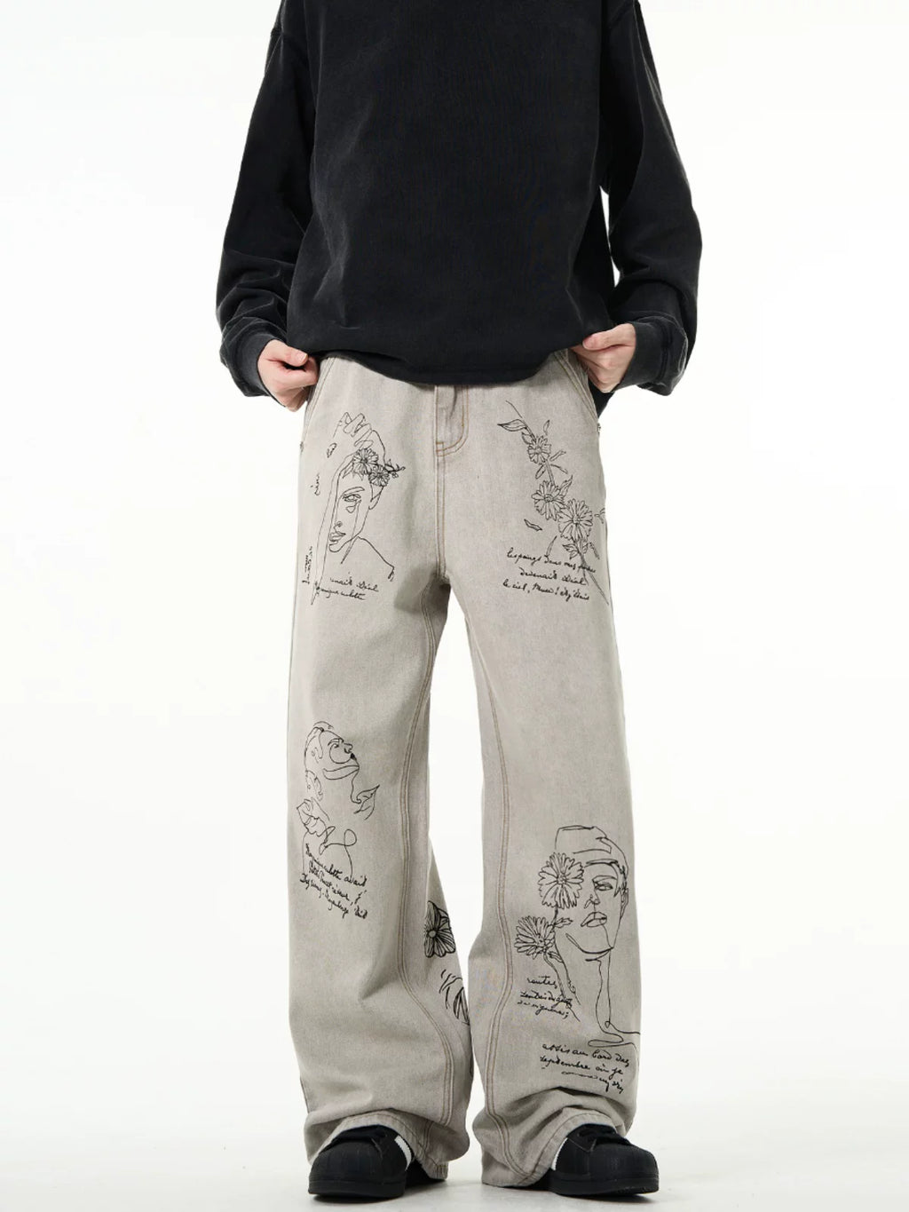 MADWITCH Retro Hand-painted Graffiti Jeans