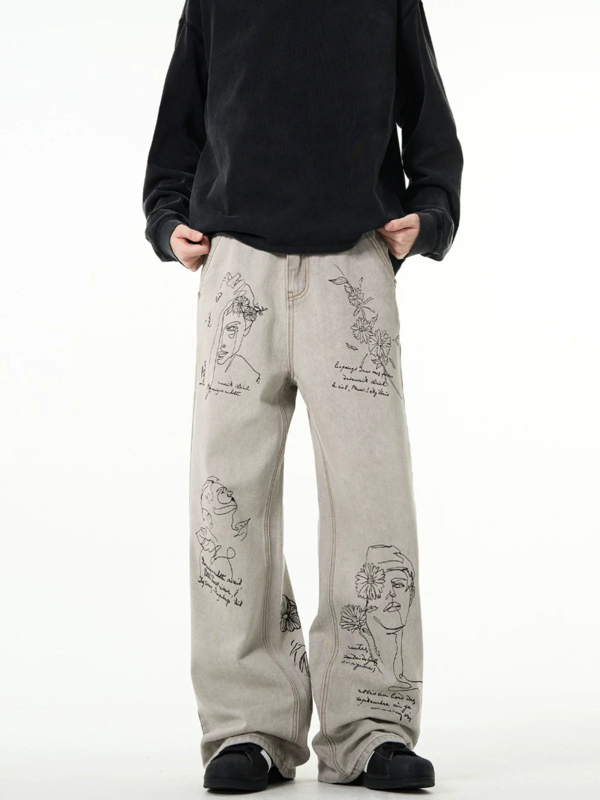 MADWITCH Retro Hand-painted Graffiti Jeans