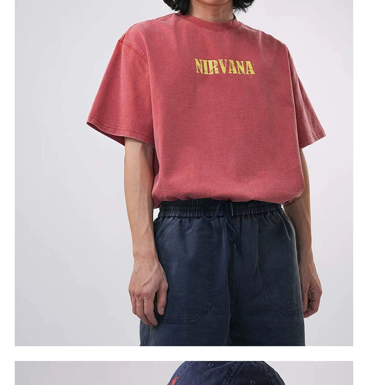 O3PARK Washed Old Heavy Retro Printing Tee