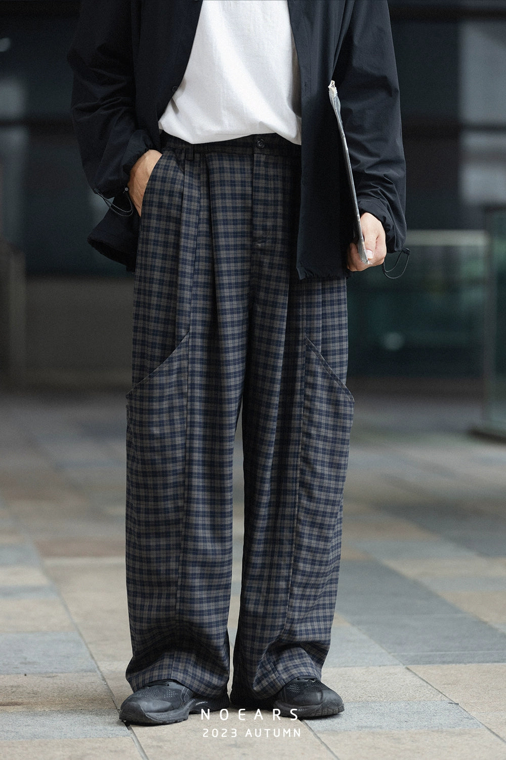 NOEARS Vintage Plaid Casual Wide-Leg Pants