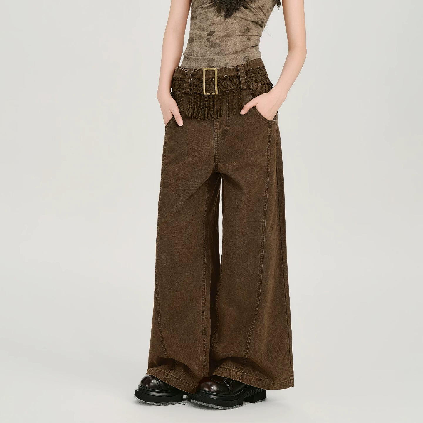 Girlyhalo Vintage Wide-leg Slacks