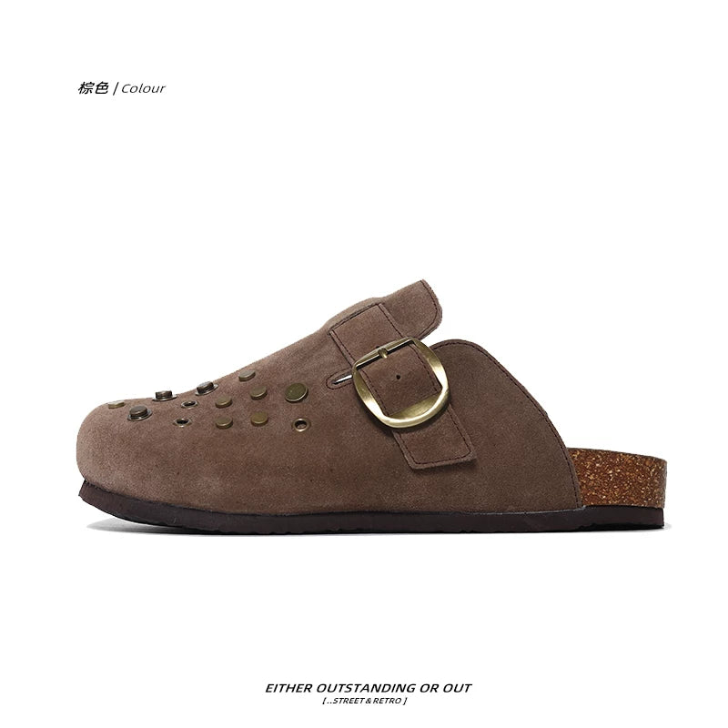 SHENLV STUDIO Metal Rivets One-pedal Outer Bag Head Slippers