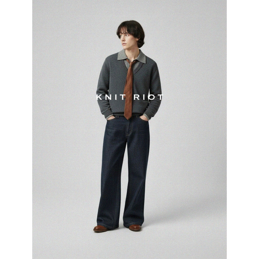 KNITRIOT Fake Two-piece Lapel Long-sleeved Knitted Sweater