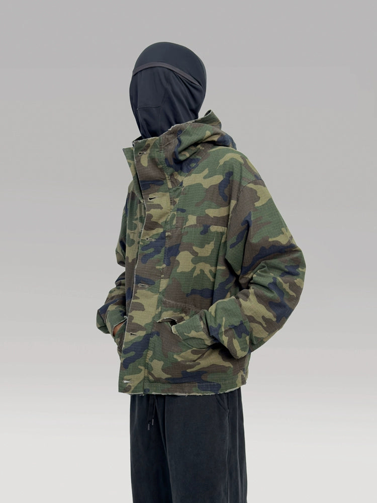 PLUS NO LOGO Washed Old Camouflage Jacket Zipper Jacket