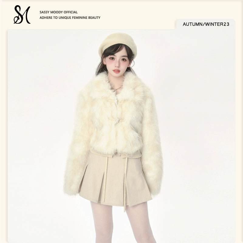 SASSY MOODY Gradual Change Sweet Imitation Fur Fur Short Coat