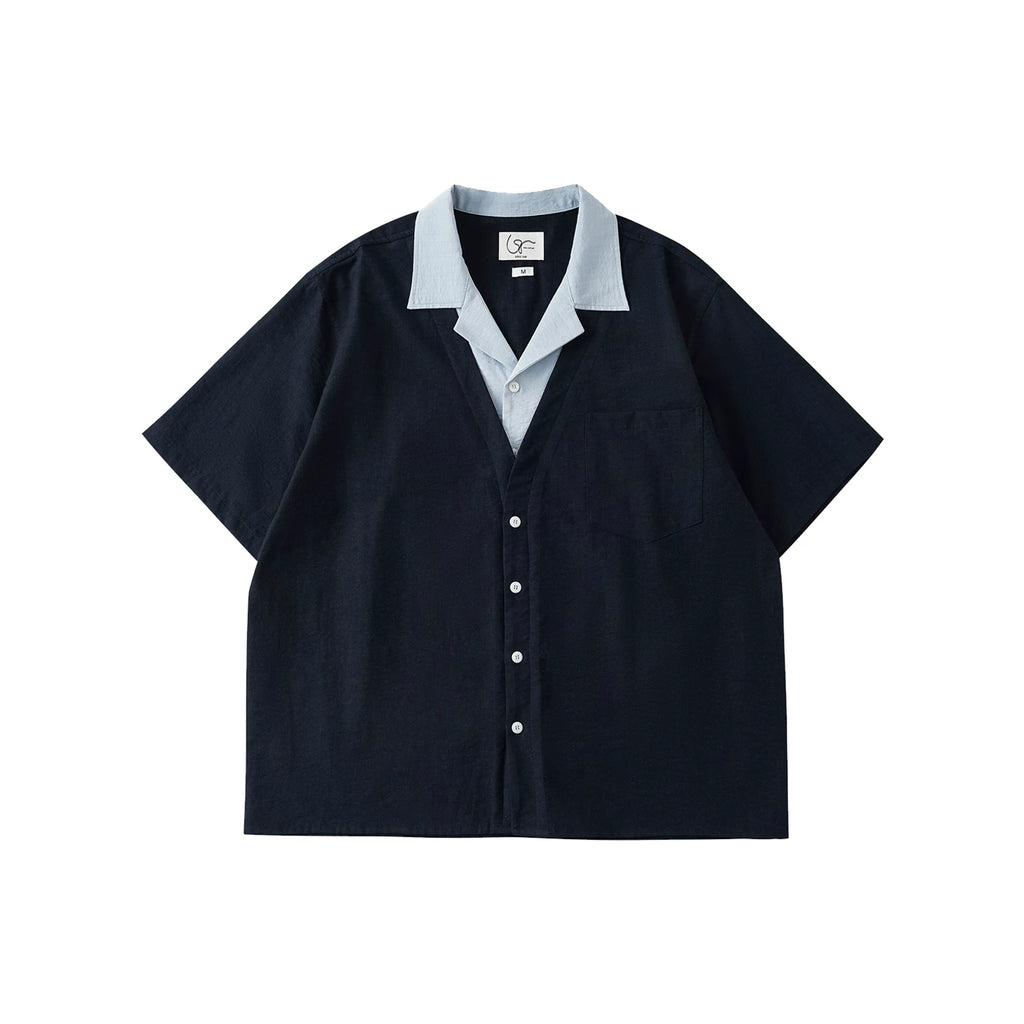 LR Contrast Double Neck Anti-Wrinkle Short Sleeve Shirt