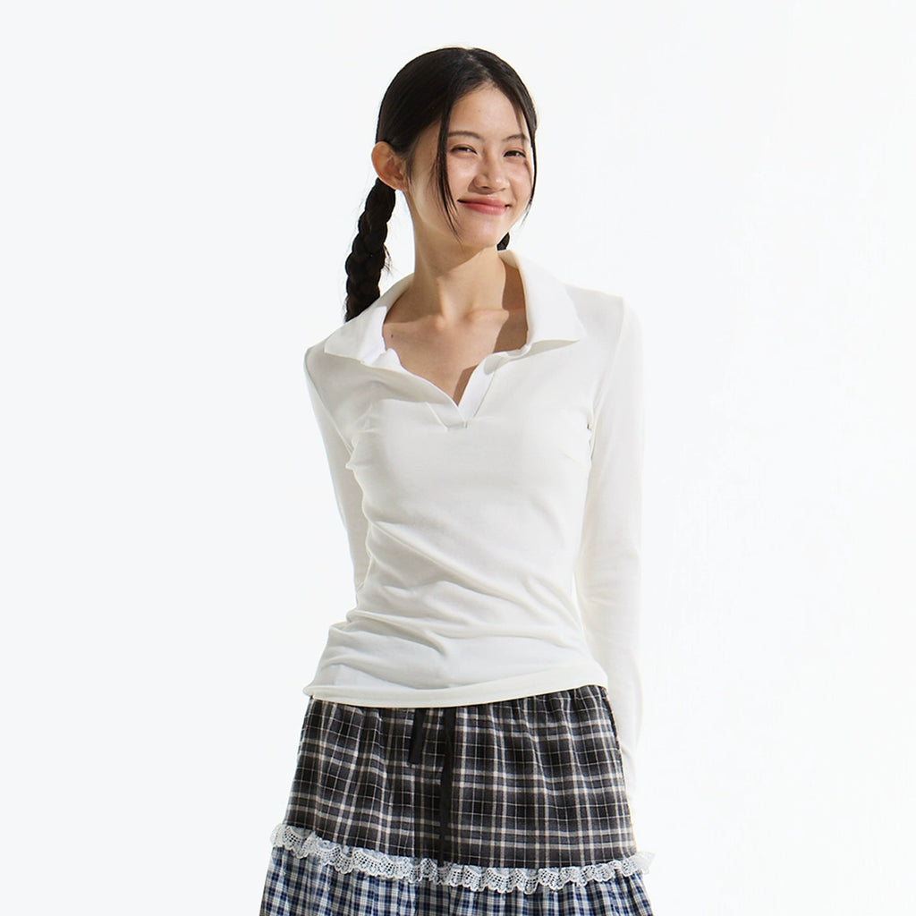 OWOX V-neck Simple Slim-fitting and Thin Polo Shirt