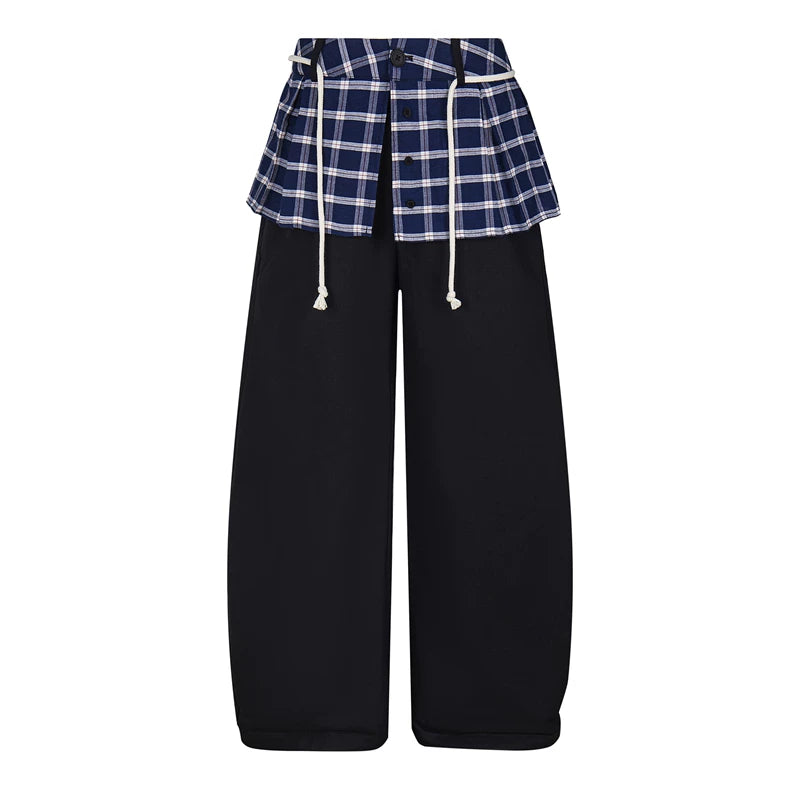 Kenvibe Vintage Checkered Fake Two-Piece Casual Pants