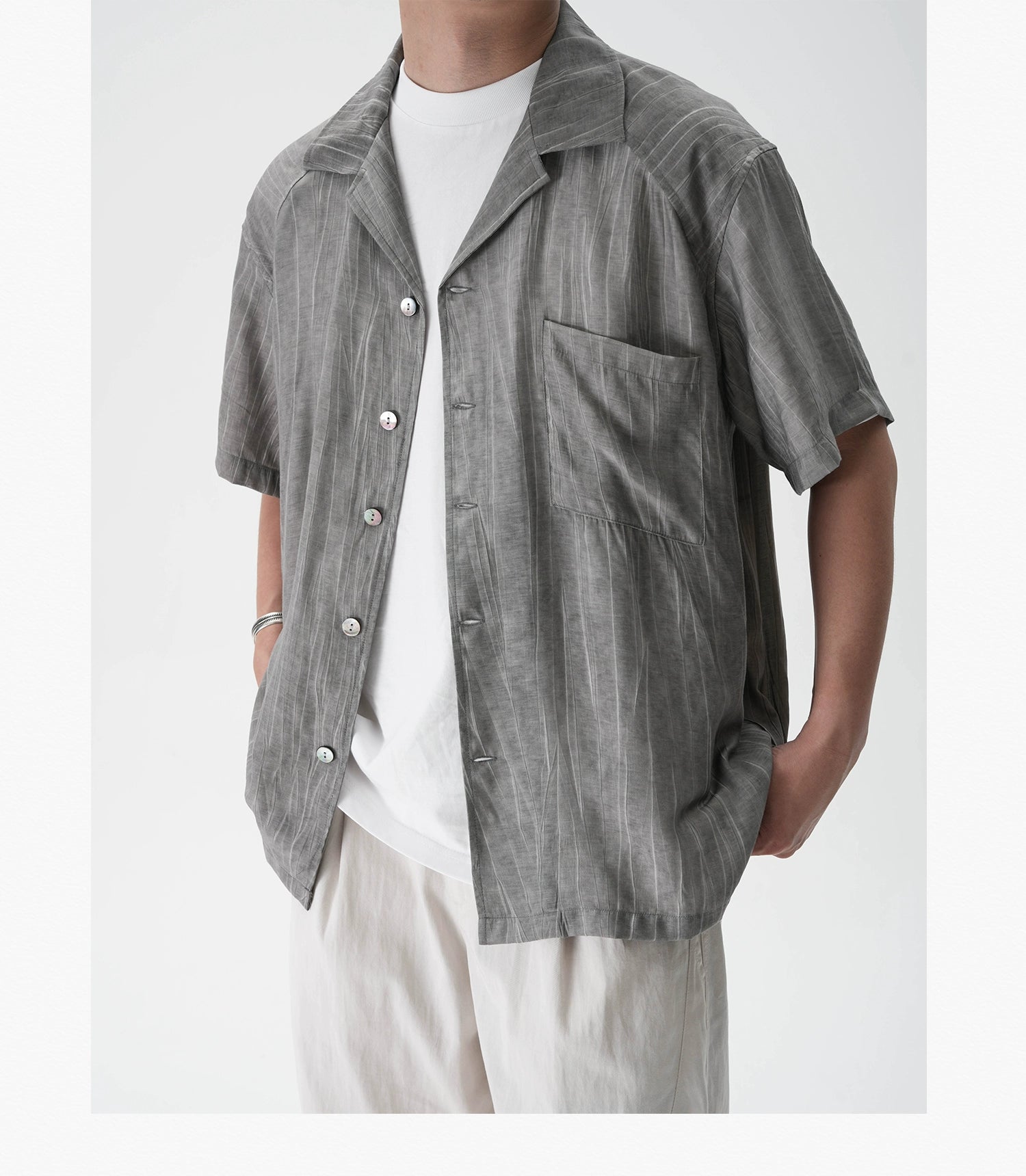 AWT Do Old Stir-fry Wash Pleated Texture Loose Shirt