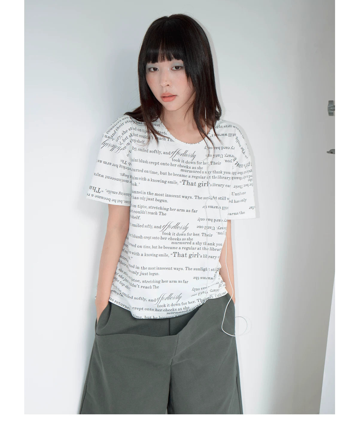 FUNKYFUN Full Print Poster Text Loose Casual Tee