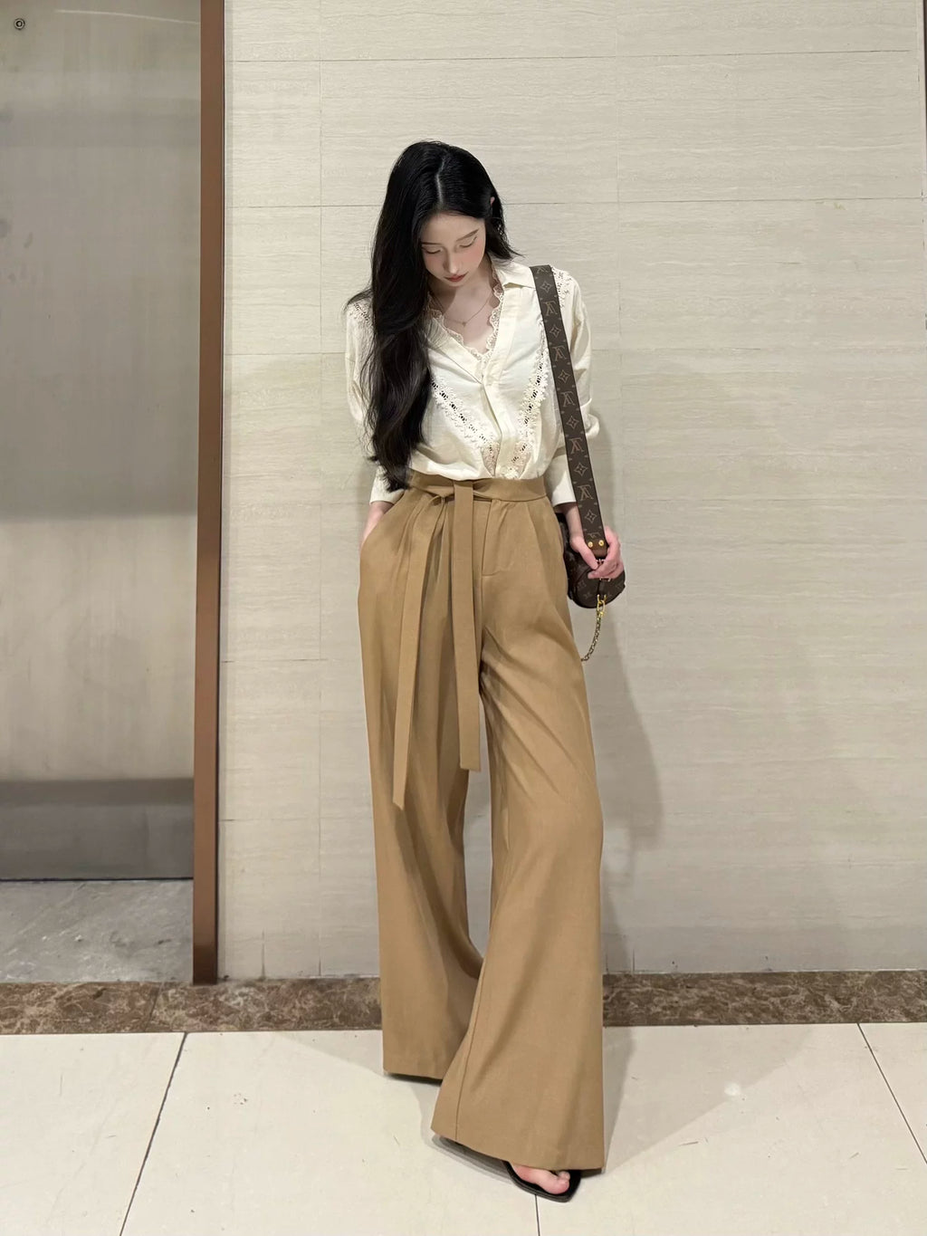 PANPANSTUDIO Simple Linen Old Money Style Shirt Wide Leg Pants Set