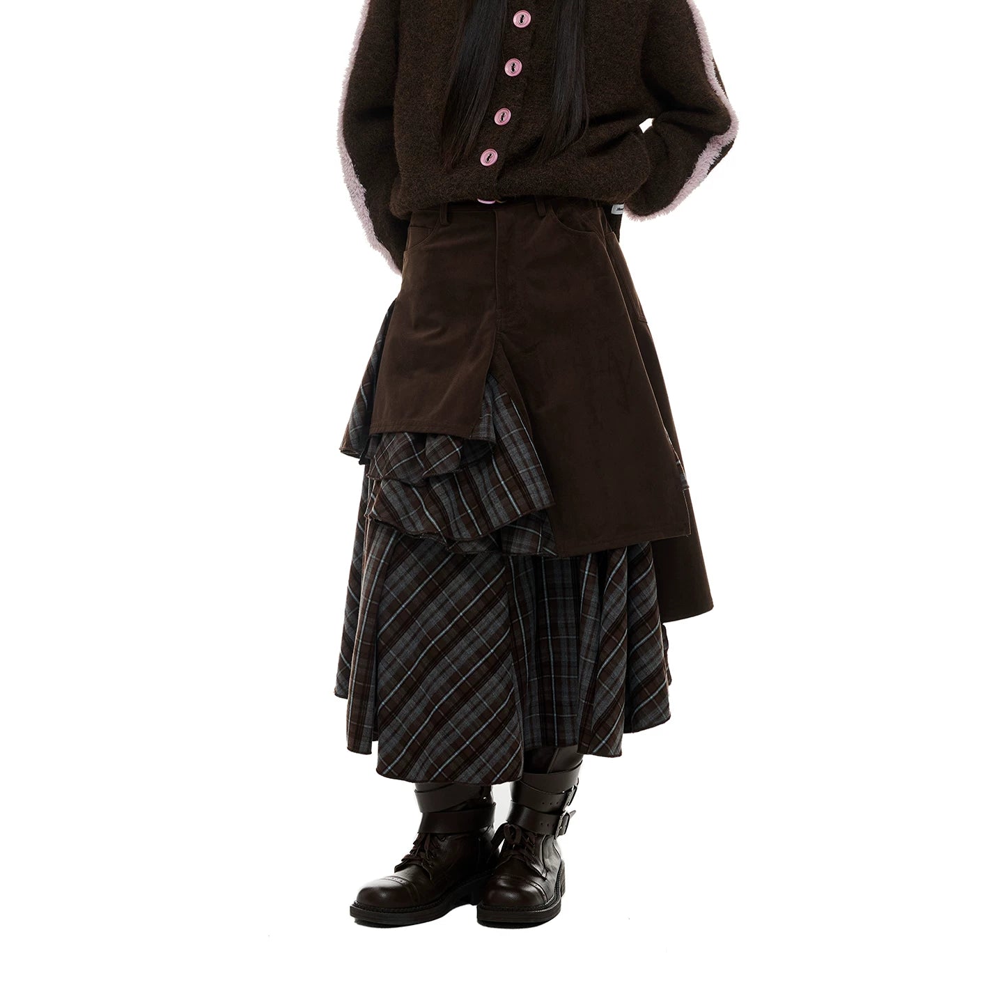 JIKOO Asymmetrical Splicing Striped A-shaped Skirt