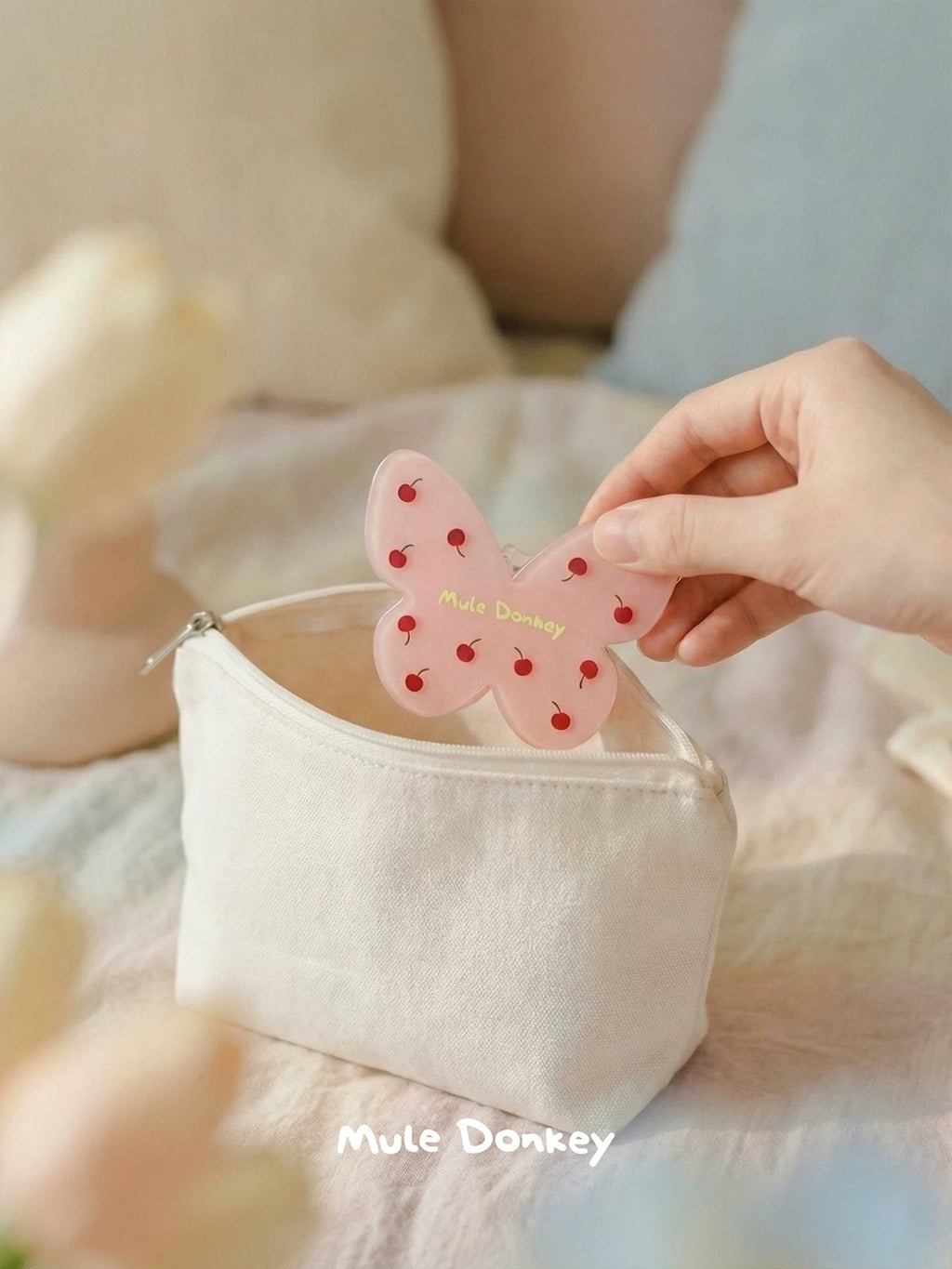 Mule Donkey Pink Cherry Butterfly Hairpin