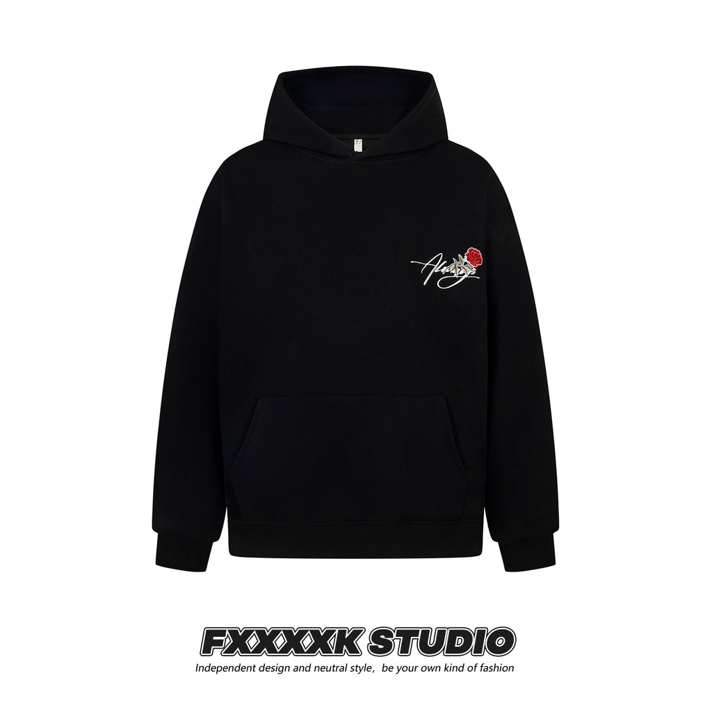 Kenvibe Vintage Embroidered Rose Letter Hooded Sweater