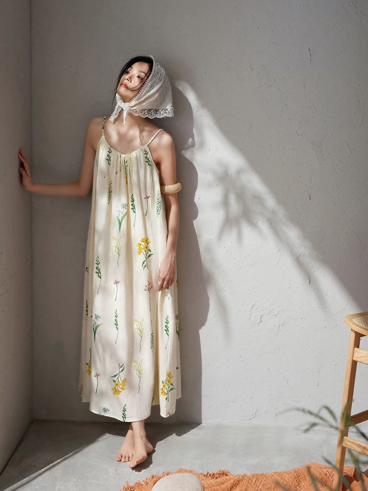 Yuenei Pure Cotton Gauze Suspender Sexy Dress