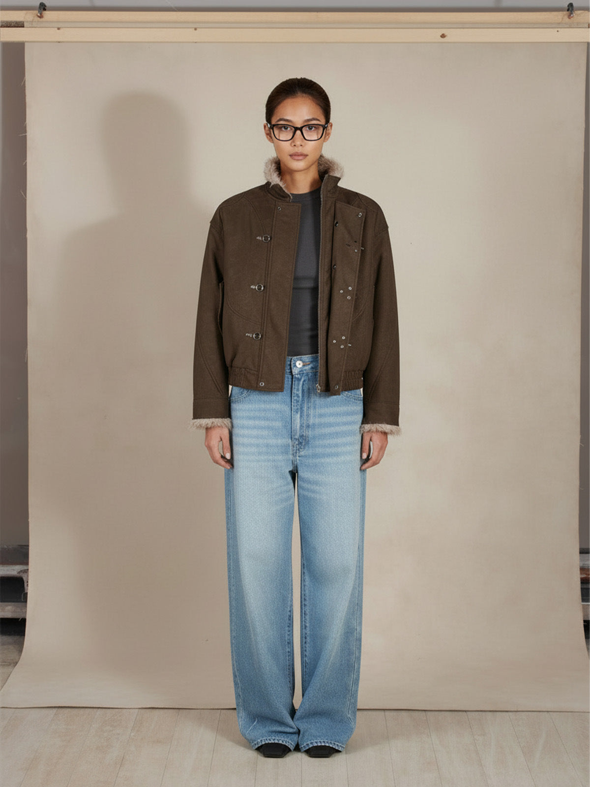 EME Crocodile PU Leather Stand-up Collar Jacket