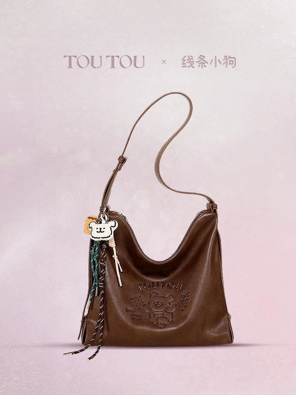 TOUTOU Line Puppy Vintage Versatile Large Capacity Shoulder Crossbody Bag