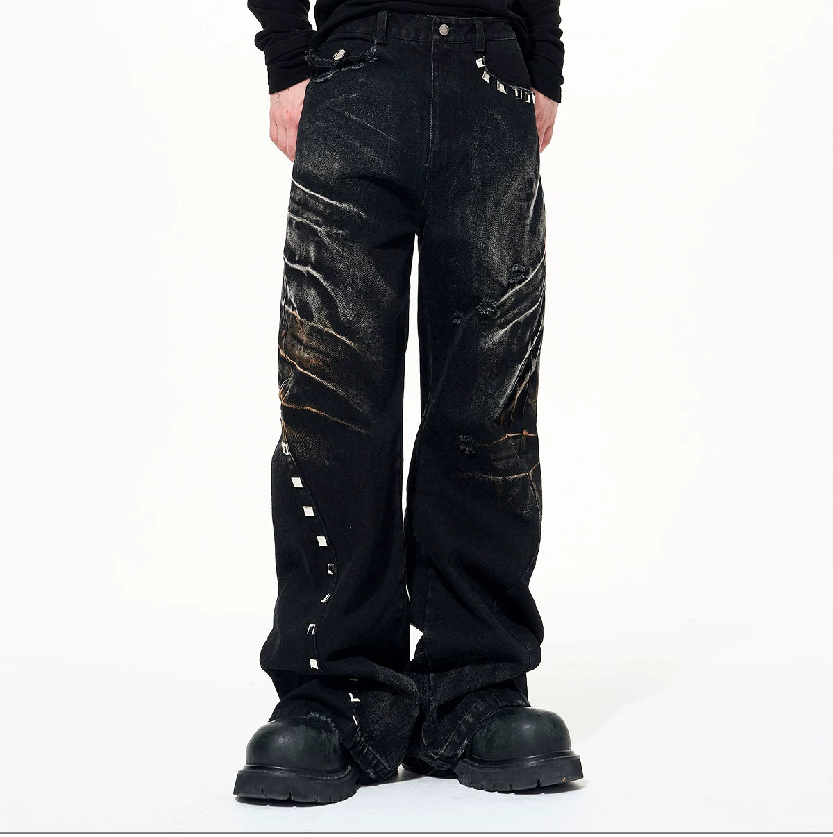 STARTEXCEEDEND Vintage Rivet Wide Leg Jeans