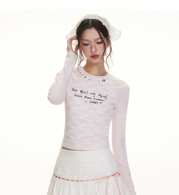 IMONE Skinny Lace Jacquard Pleated Skirt