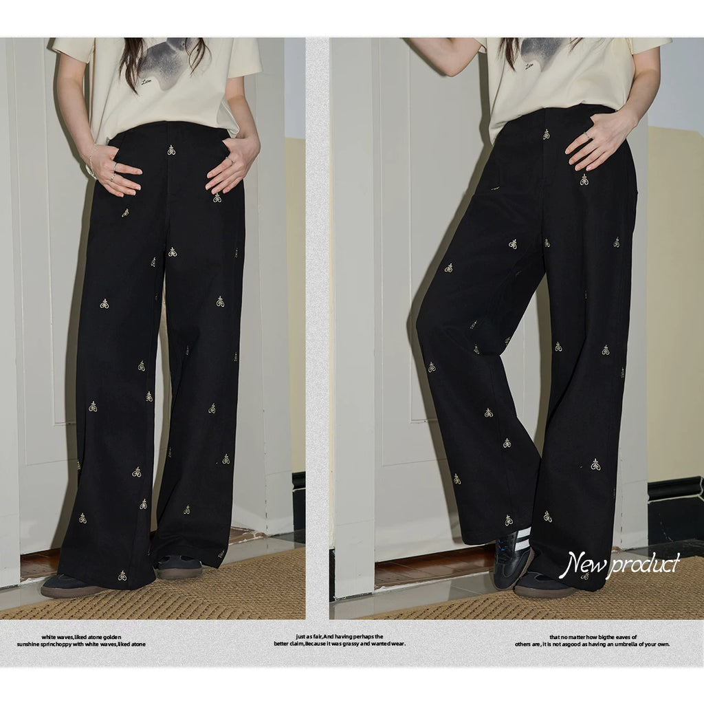 XUJING High-waisted Straight-leg Embroidered Slacks