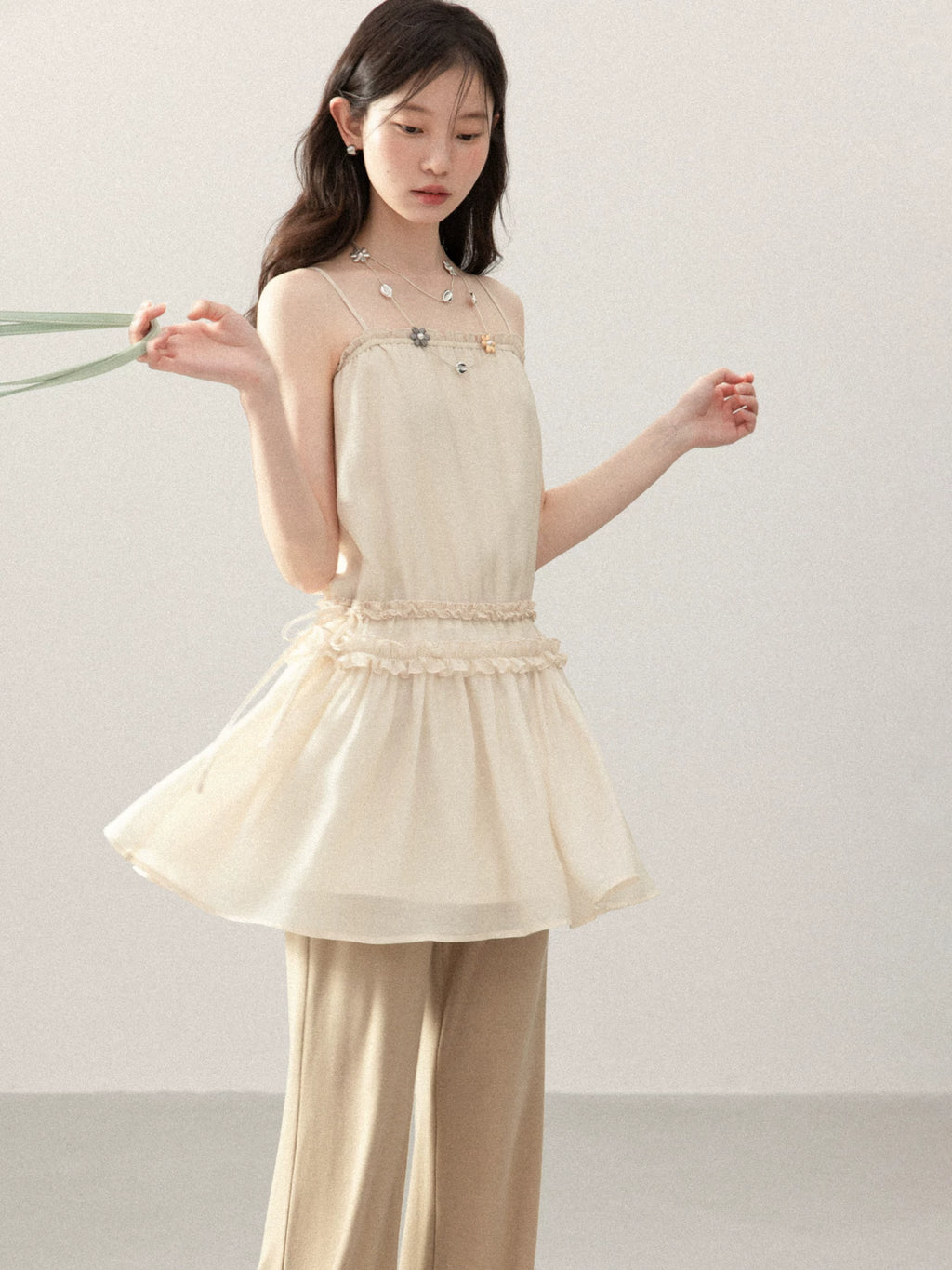 Cantonstory Square Neck Fungus Edge Suspender Dress