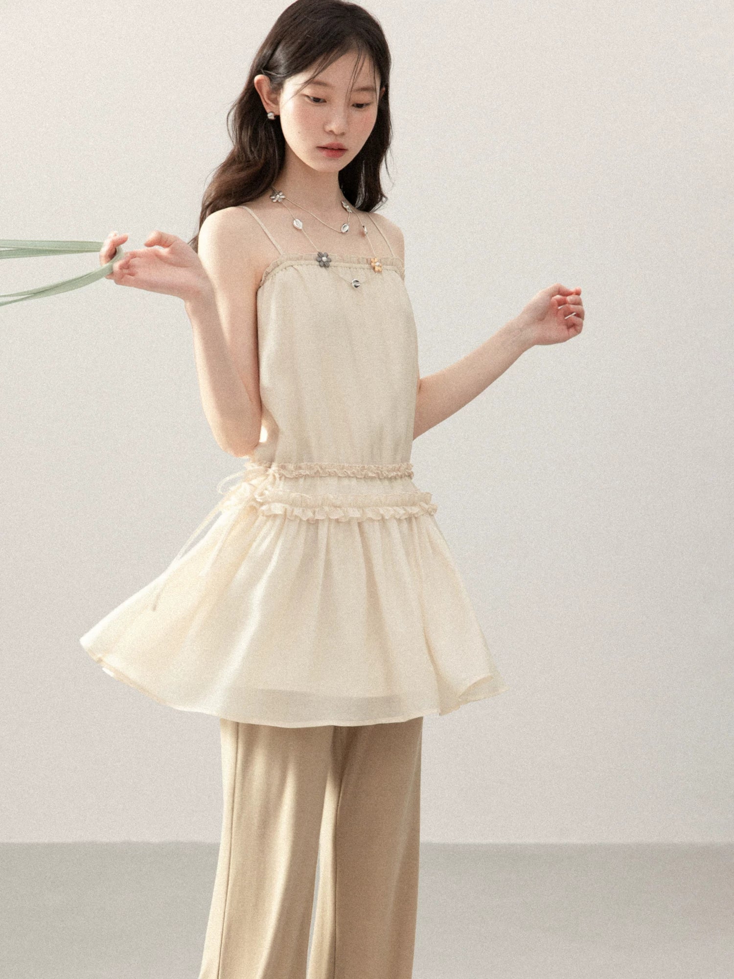 Cantonstory Square Neck Fungus Edge Suspender Dress