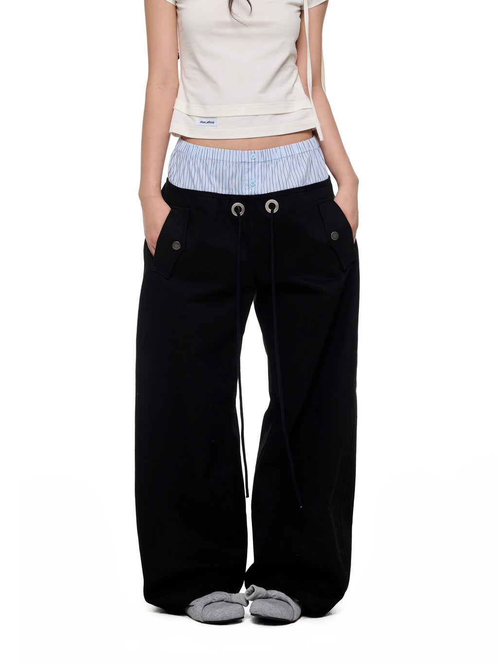 JIKOO Striped Patchwork Waistband Drawstring Work Pants