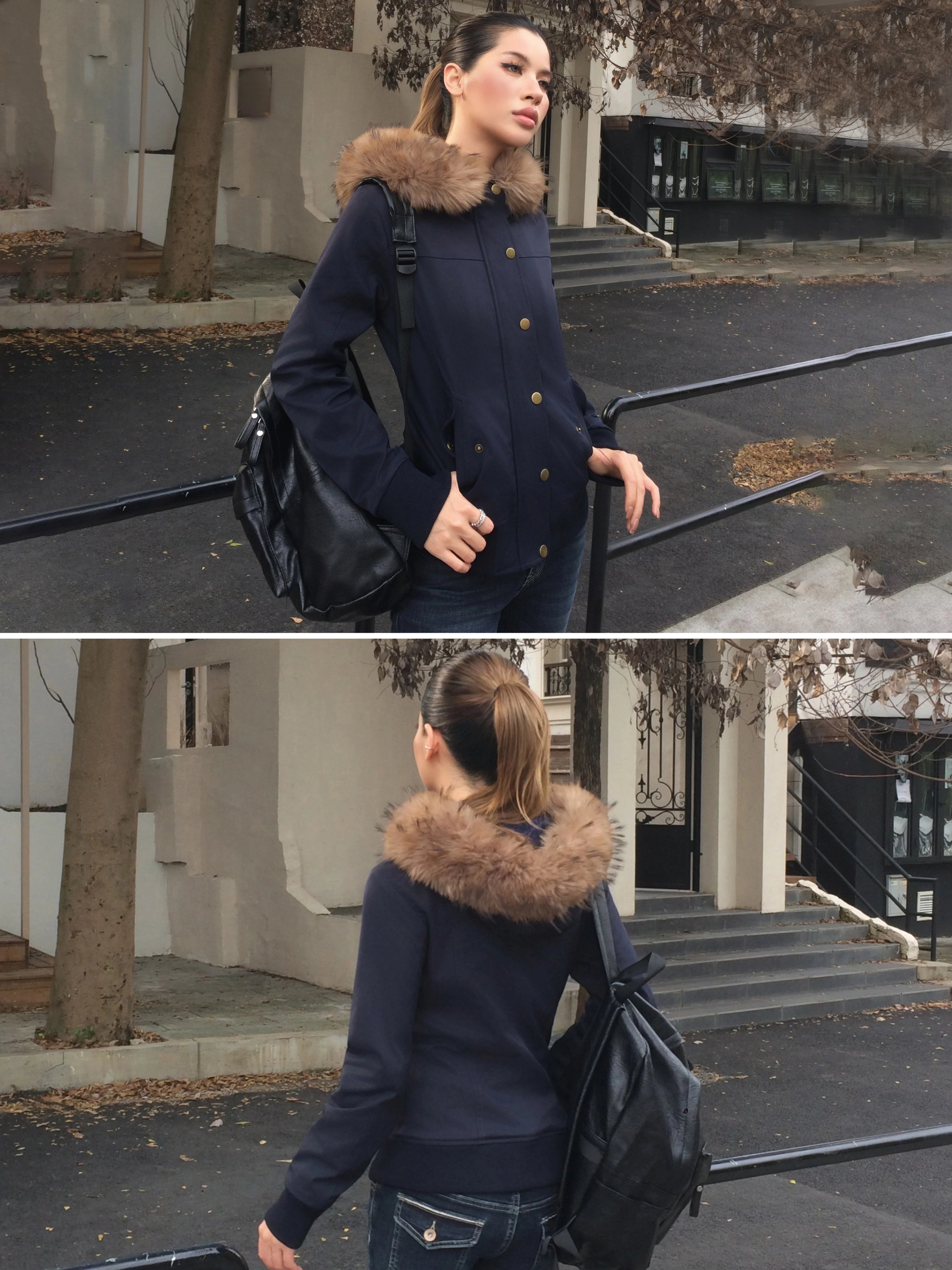 Audwyn Fur Collar Fleece Waist Jacket