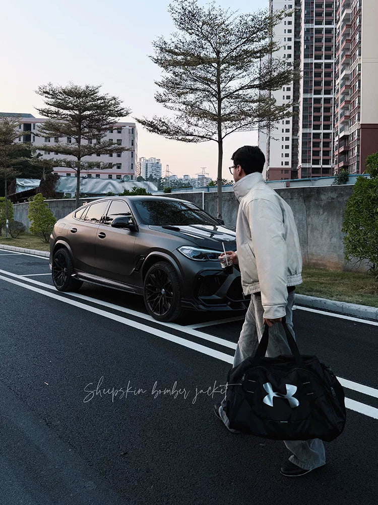 ZOZOFOREST Fleece Inner Bomber Leather Jacket