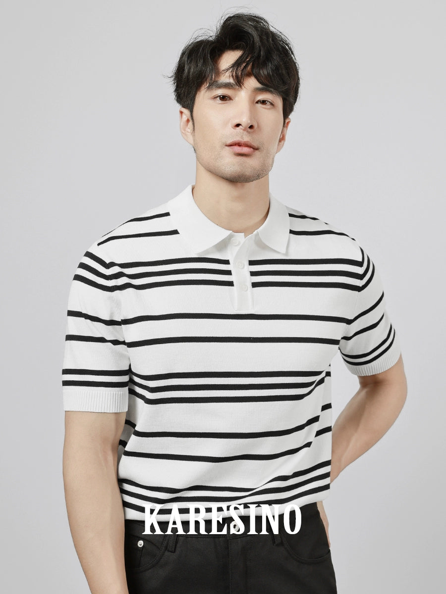 KARESINO Business Striped Knitted Polo Shirt