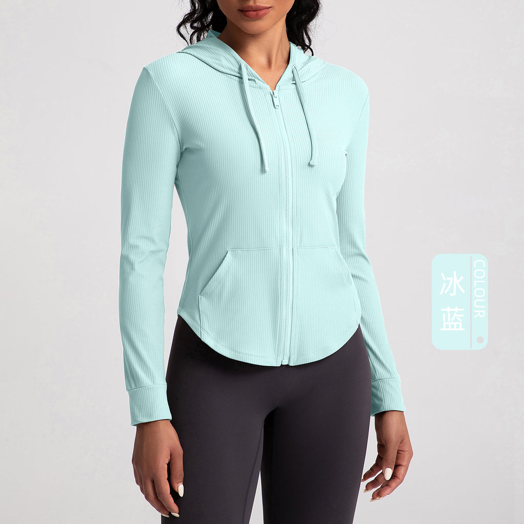 Athena Lulu Water Mill Ribbed Yoga Hooded Long Sleeve Jacket