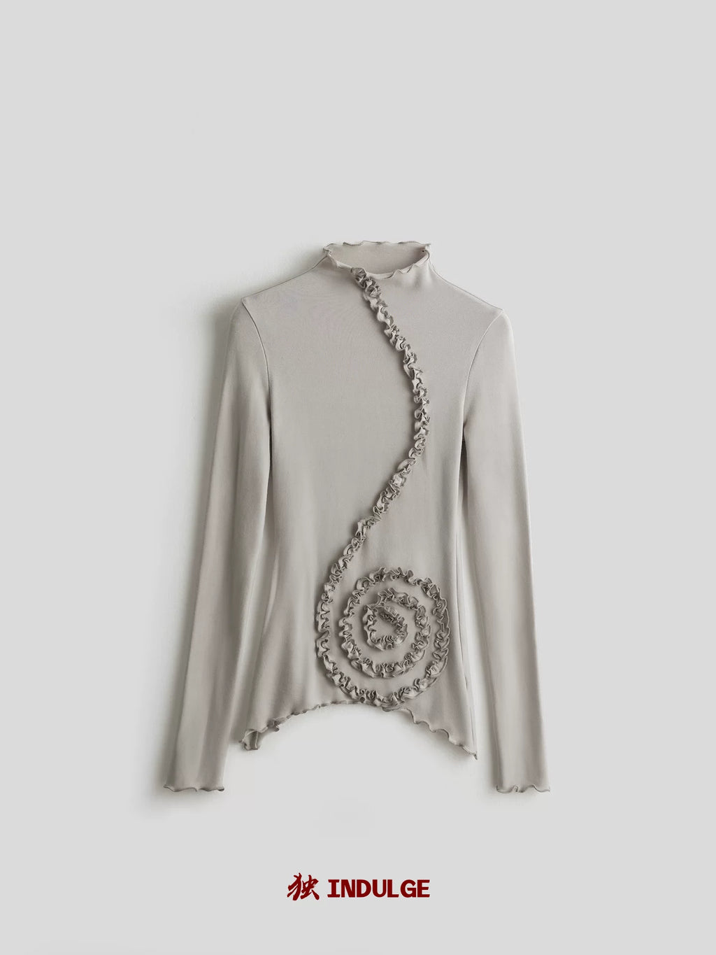 INDULGE Pleated Flared Sleeves Stand Neck Slim Long Sleeves