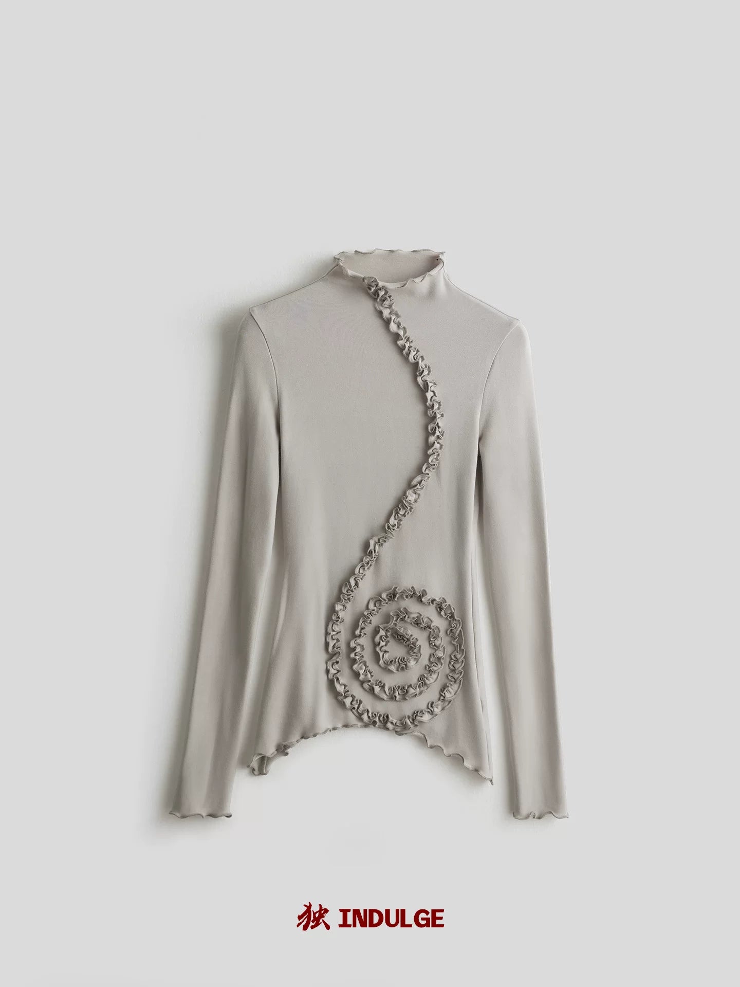 INDULGE Pleated Flared Sleeves Stand Neck Slim Long Sleeves