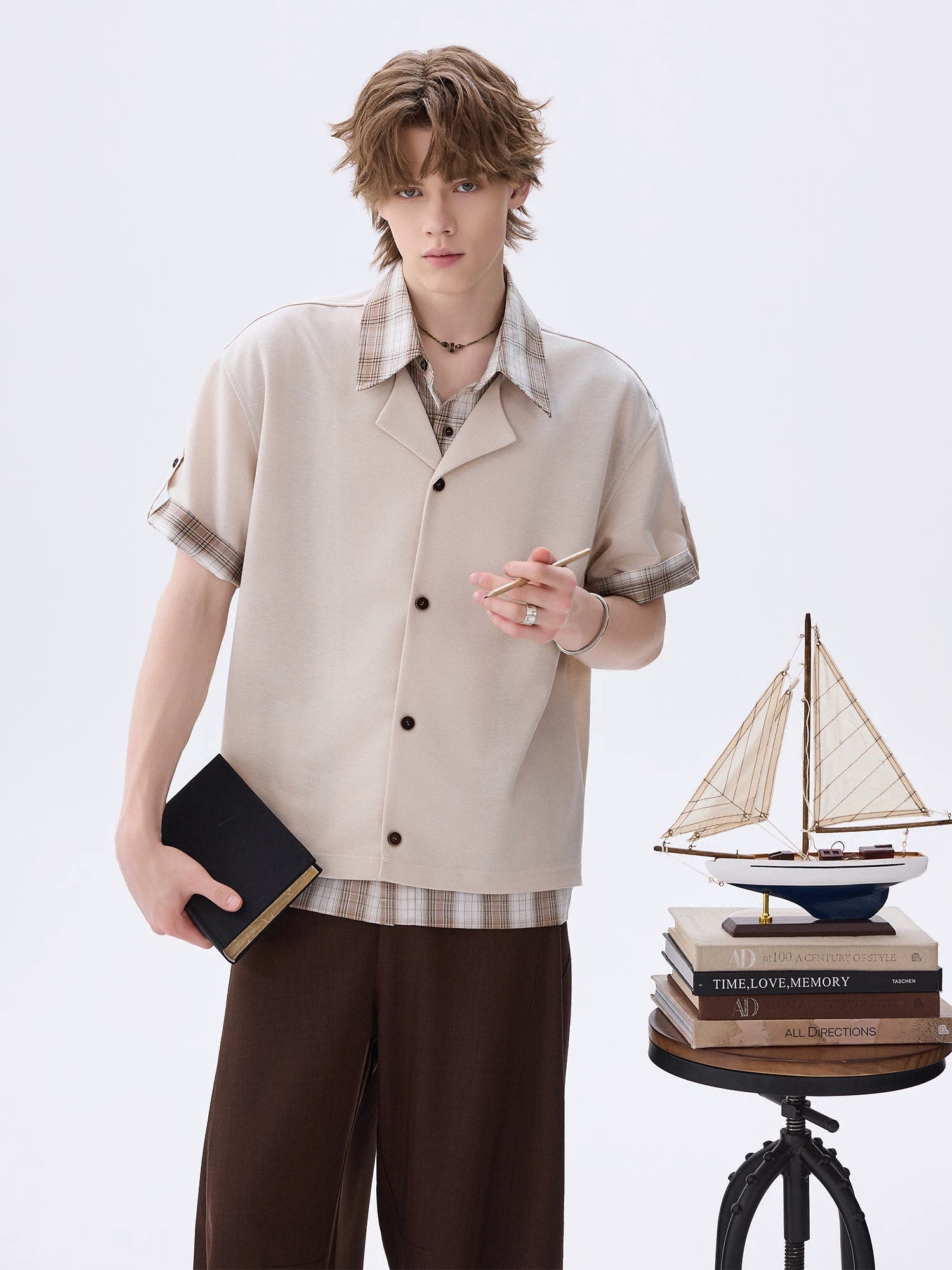 CHOR Checked Fake Two-piece Short-sleeved Shirt
