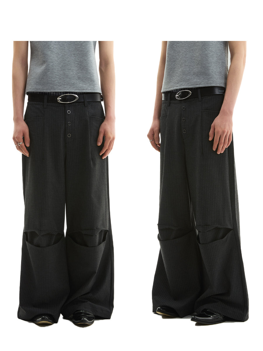 FUNKYFUN Striped Spaced Breasted Design Trousers