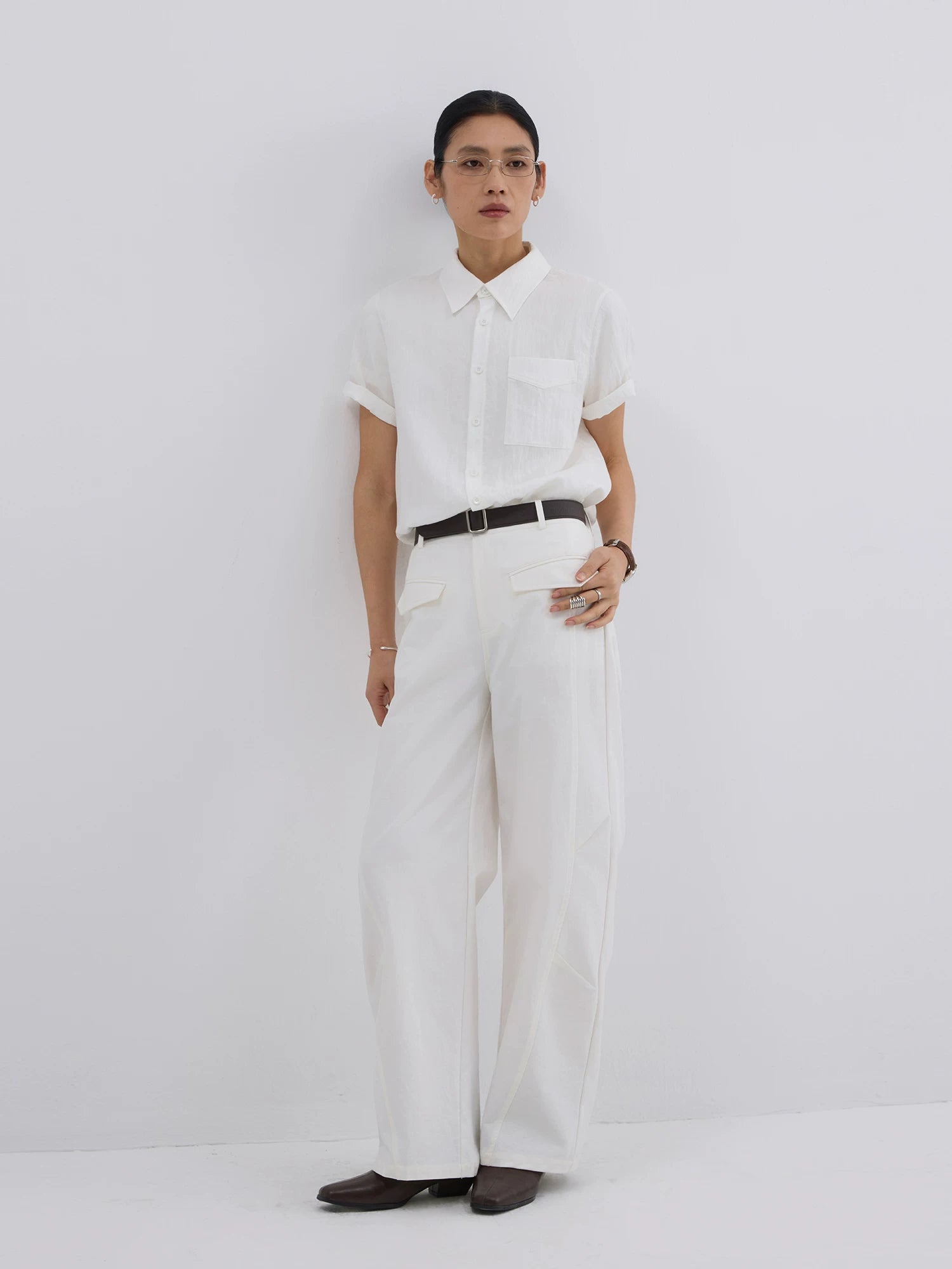 Sameuoo Detachable Collar Casual Short-sleeved Shirt