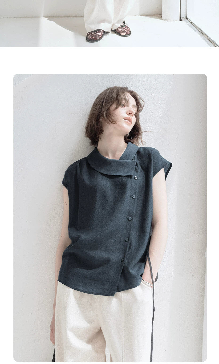 Giordano Lapel-neck Strappy-sleeved Shirt