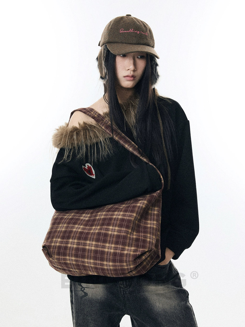 BINGBONG Retro Plaid Casual Shoulder Canvas Bag