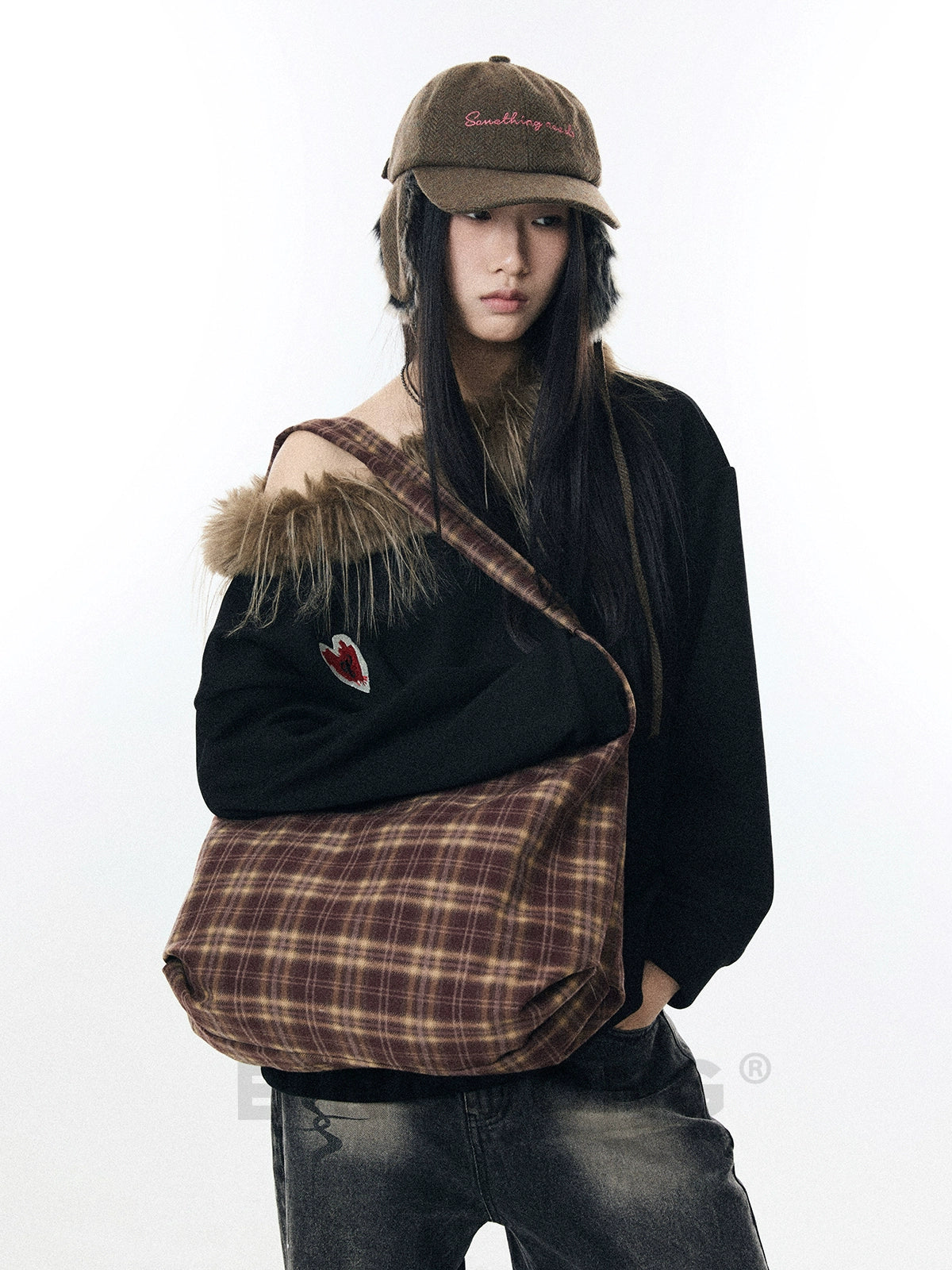 BINGBONG Retro Plaid Casual Shoulder Canvas Bag