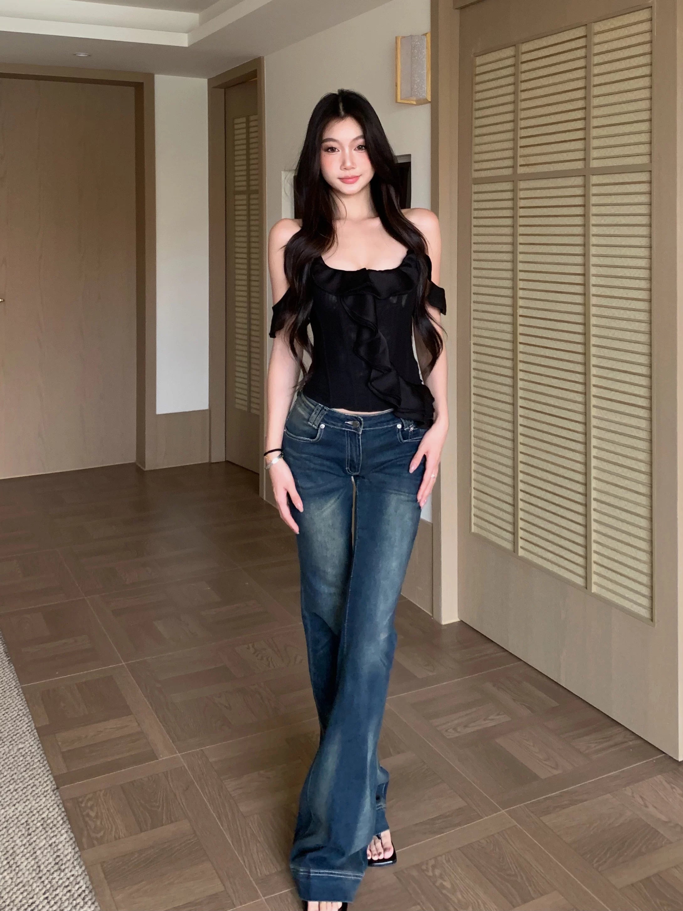 WITHMIN Retro Low-rise Micro-pull Jeans