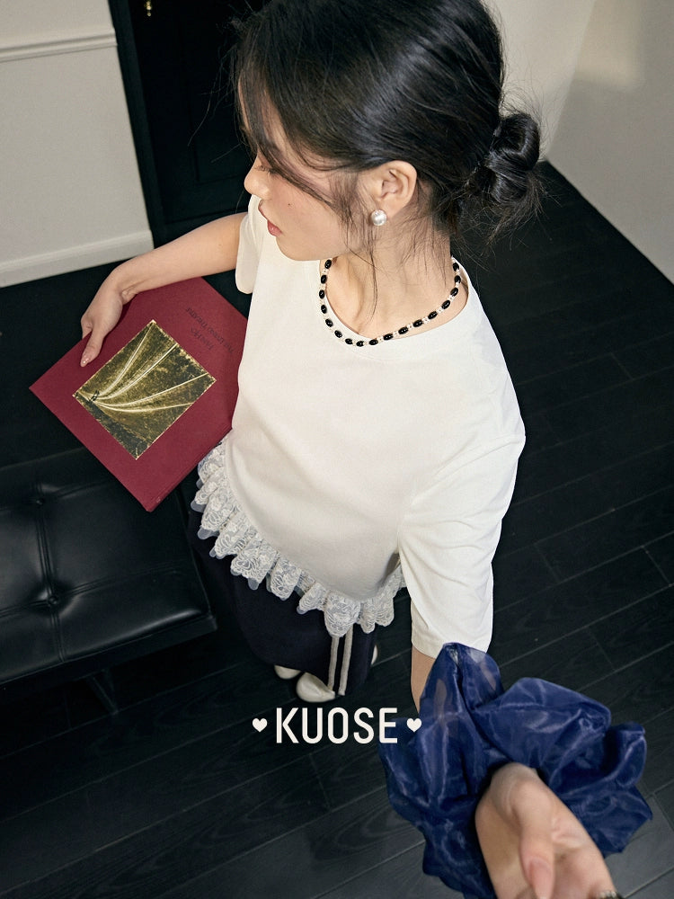 Kuose Lace Mesh Splicing Tee