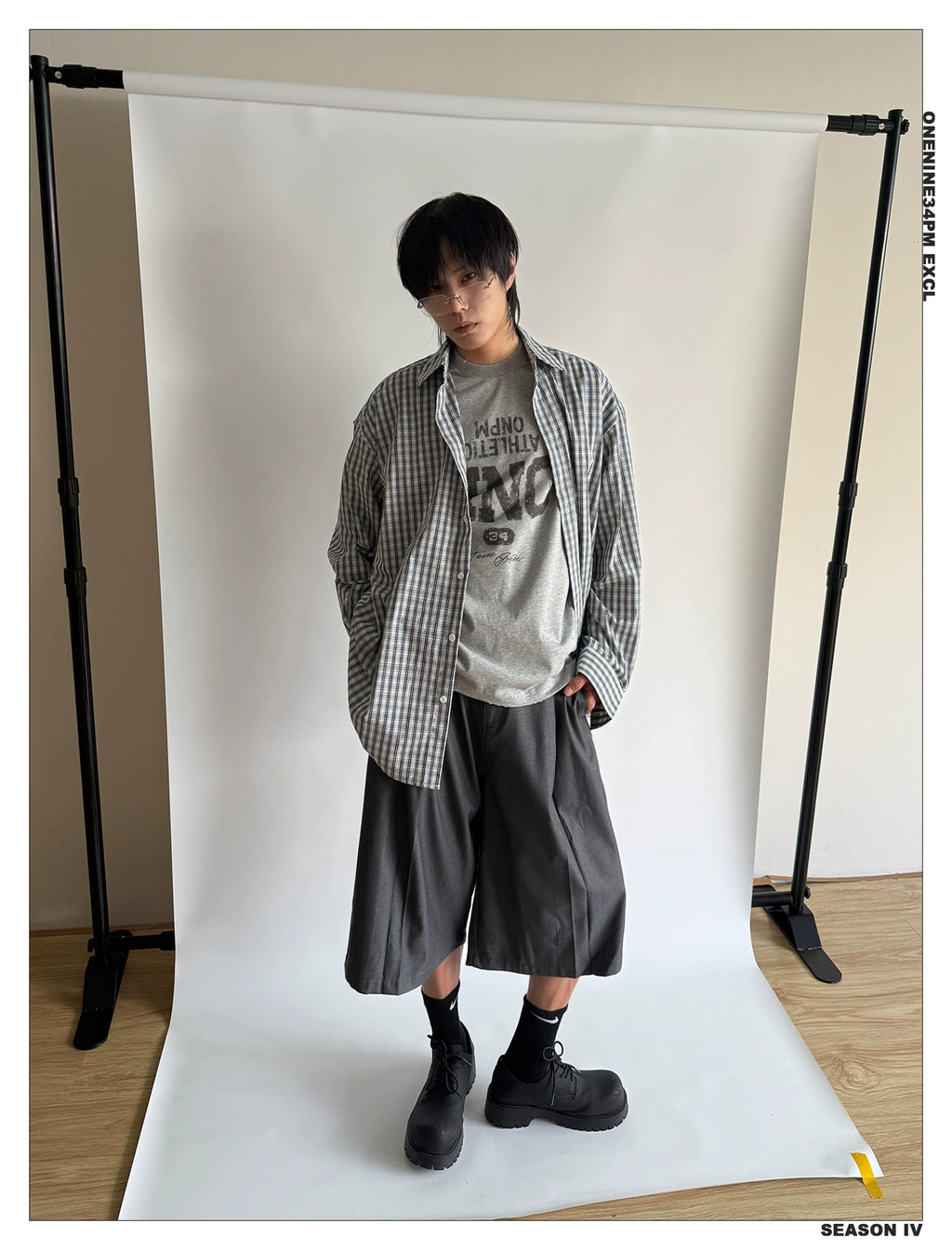 ONENINE34PM Fine Plaid Loose Lazy Long-sleeved Shirt