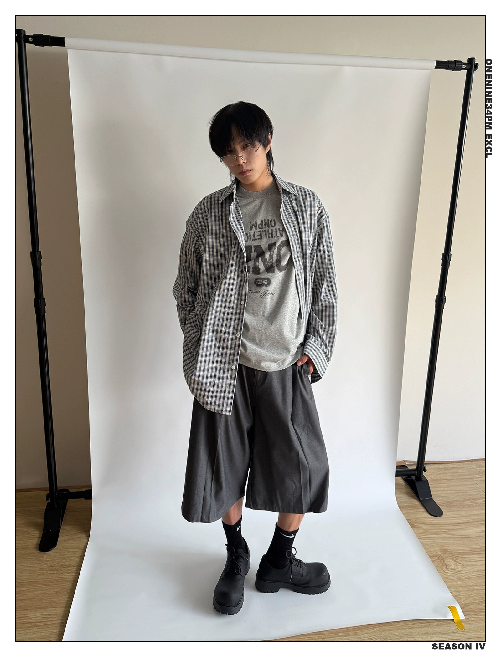 ONENINE34PM Fine Plaid Loose Lazy Long-sleeved Shirt