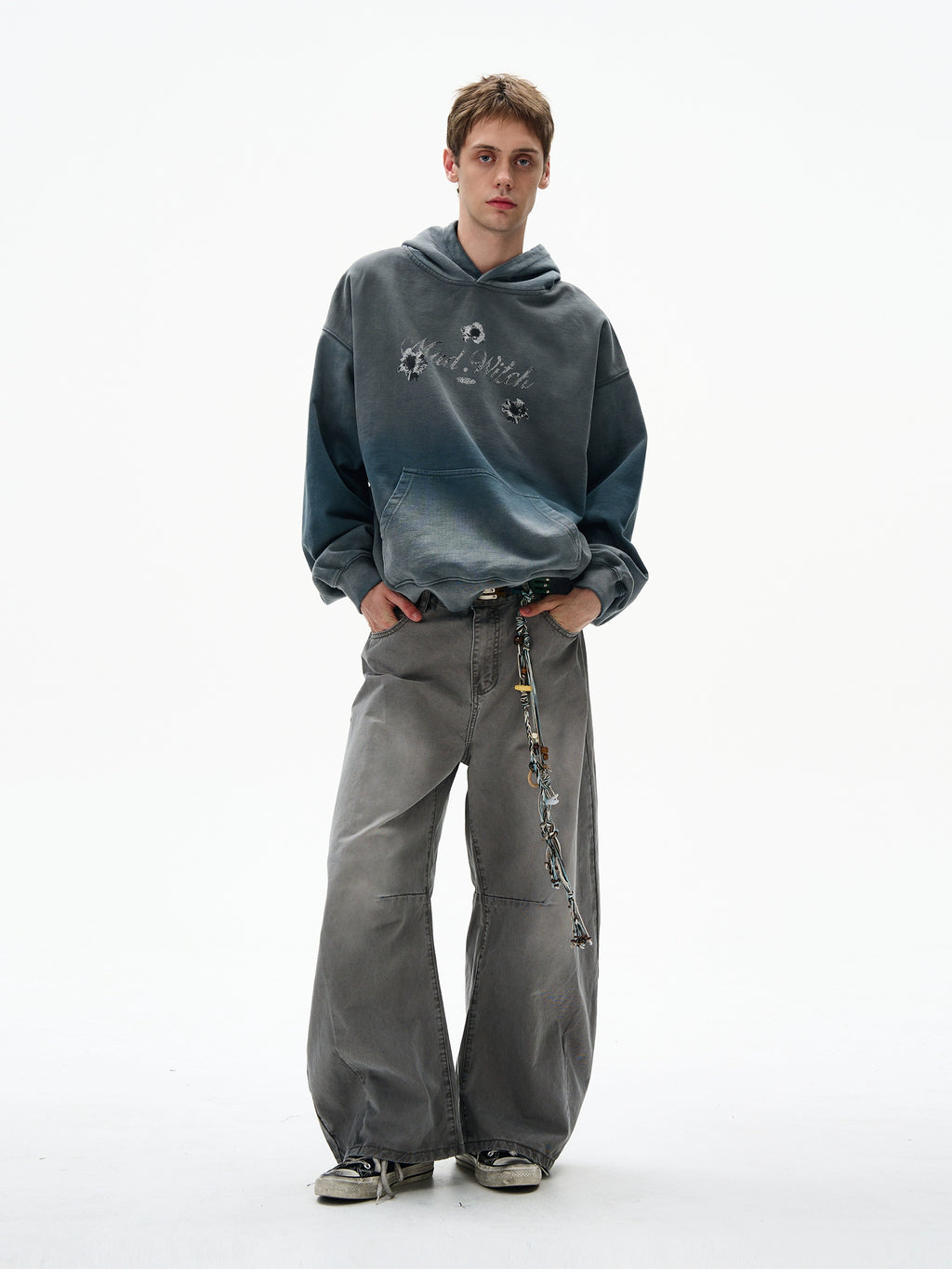 MADWITCH Gradual Change Wash Print Hooded Sweater