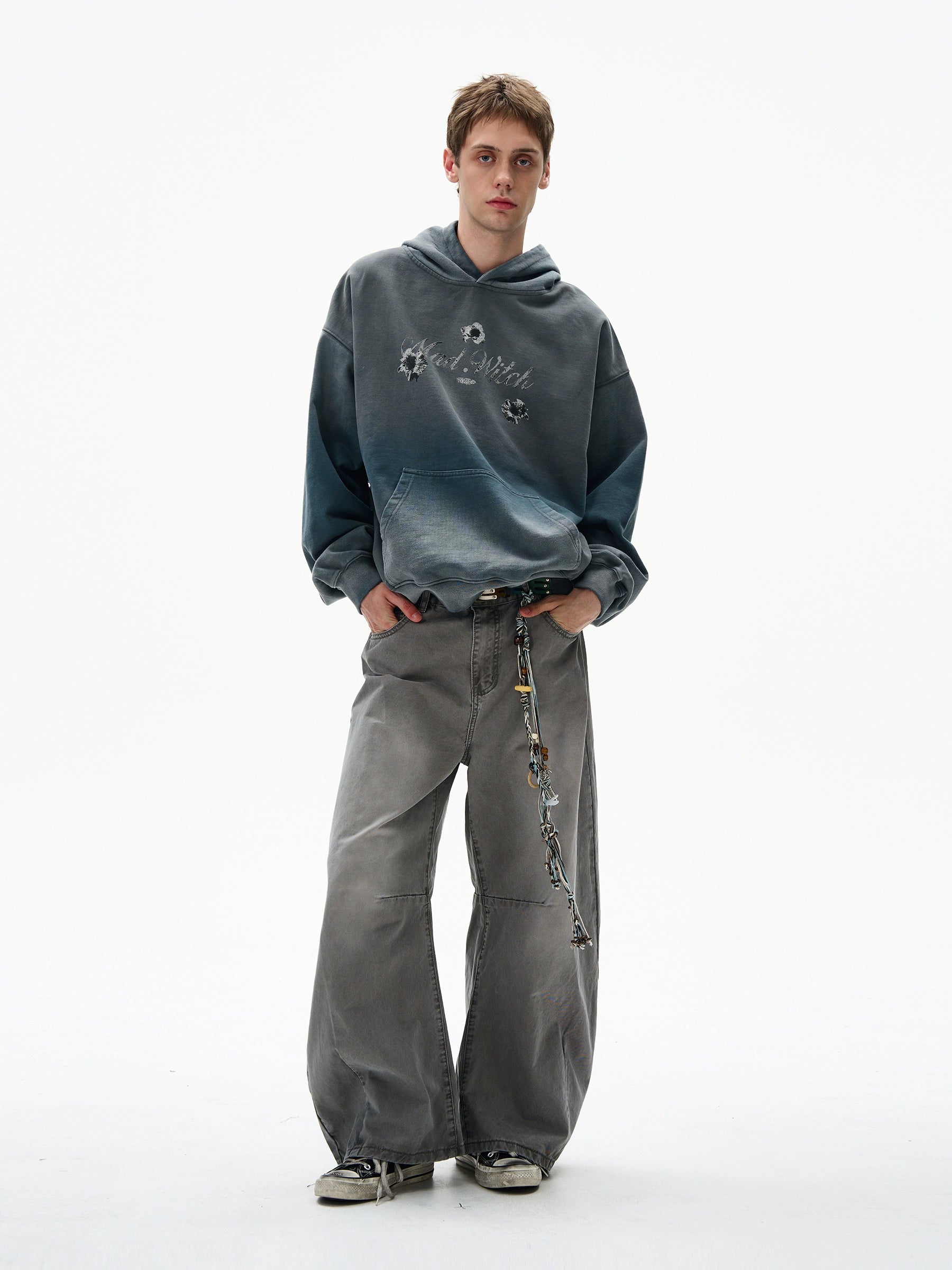 MADWITCH Gradual Change Wash Print Hooded Sweater