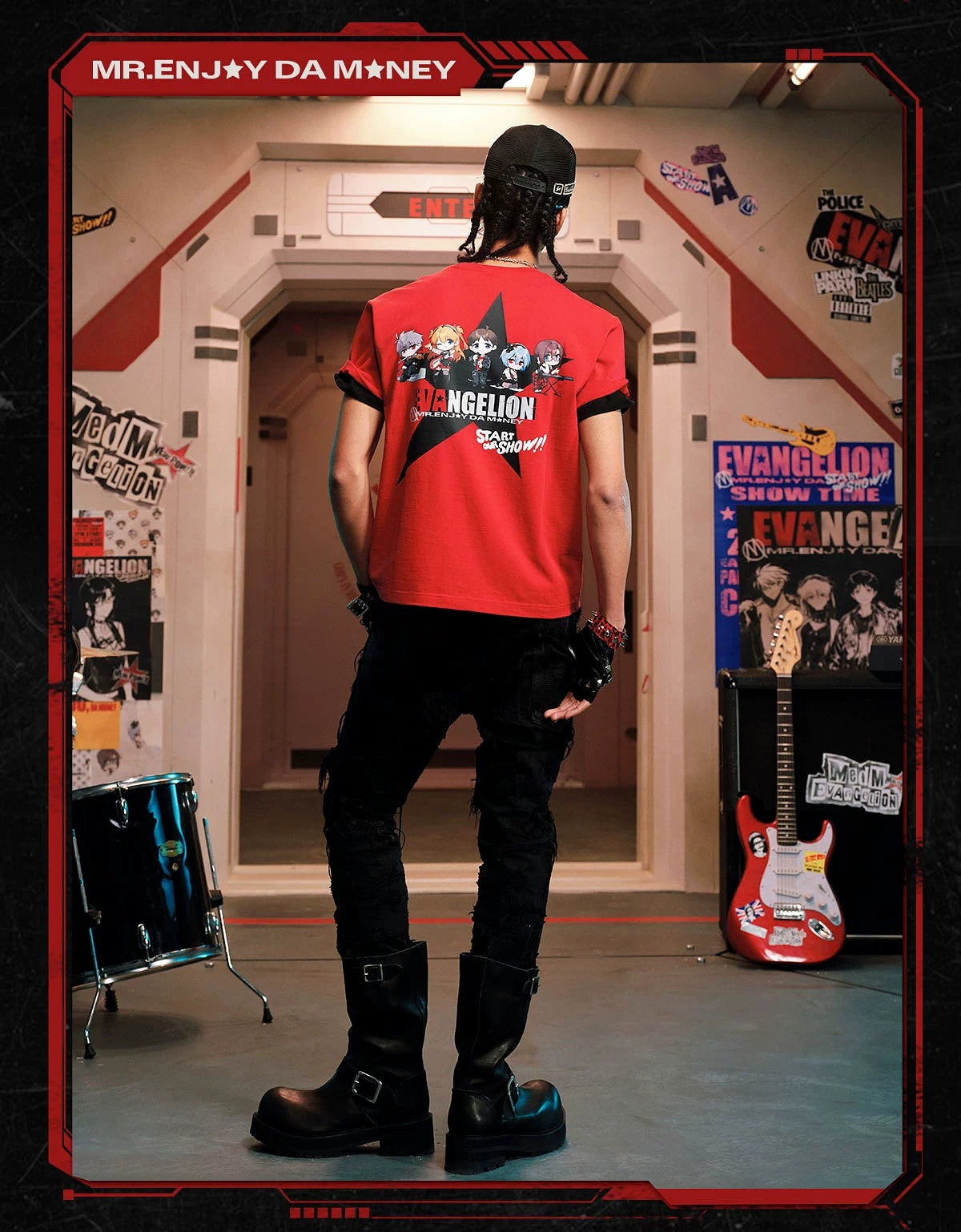 MEDM Pentagram Printed Casual Crew Neck Tee