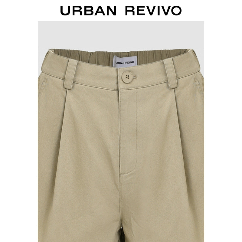 URBAN REVIVO Casual Minimalist Back Elastic Waist Hemmed Shorts