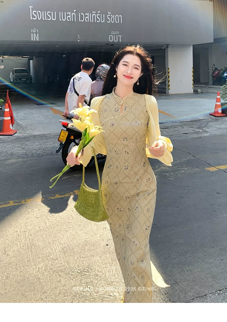 ZIHE New Chinese-style Printed Cheongsam Dress